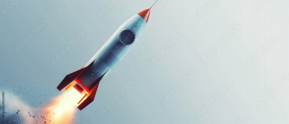 A rocket is flying through the sky with a bright orange nose A rocket is flying through the sky with a bright orange nose