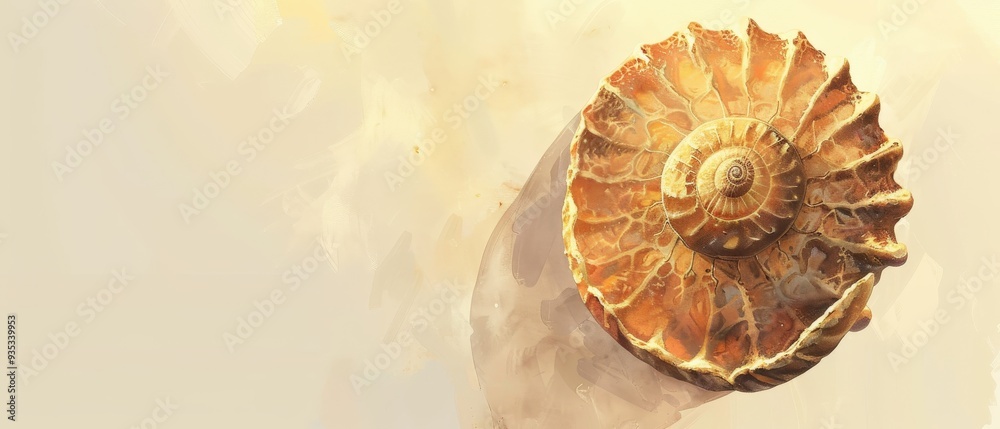 A painting of a shell with a yellow background A painting of a shell with a yellow background