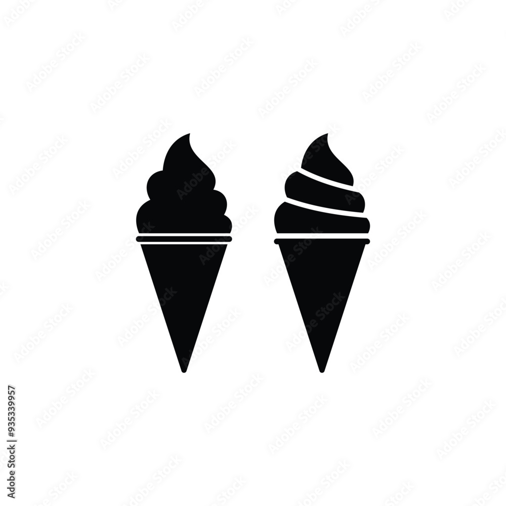 Ice cream black and white flat vector icon design. Ice cream symbol and clip art