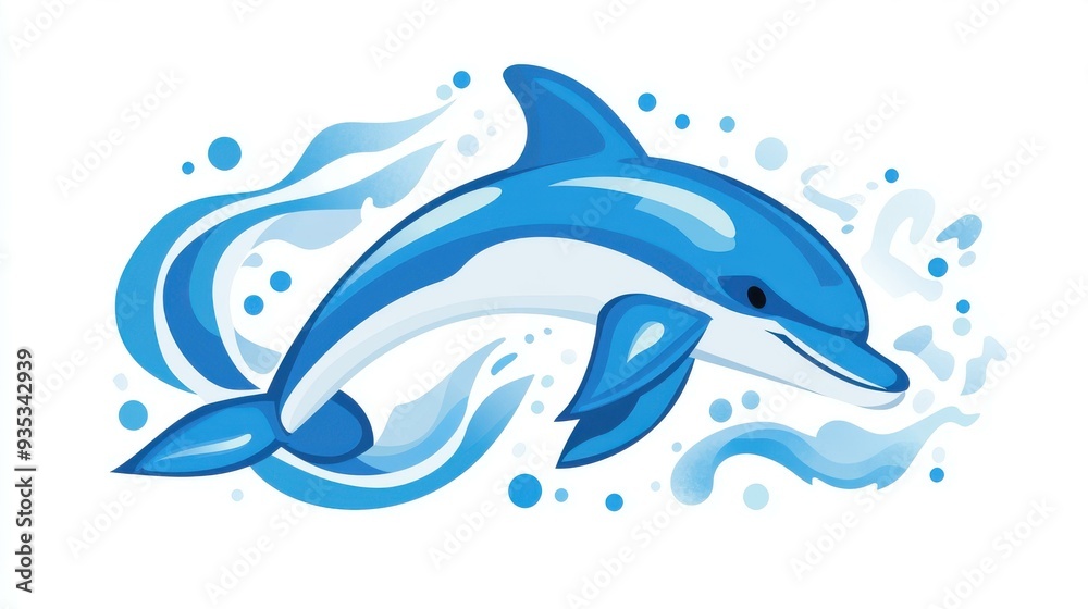 Obraz premium Discover a playful dolphin in this modern flat illustration. Perfect blend of artistry and textures for any project.