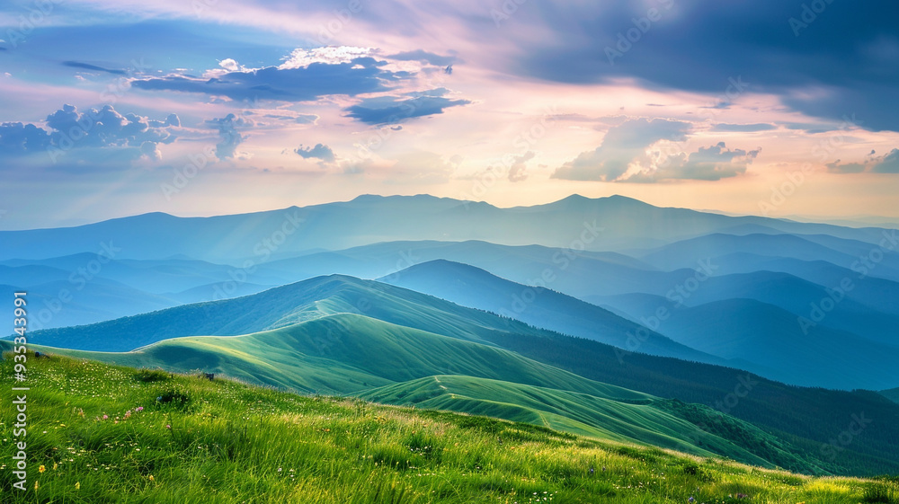 a panoramic view of a plateau mountain with layers of green meadows a panoramic view of a plateau mountain with layers of green meadows