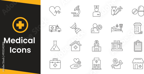 Medical icons. Containing doctor, medicine, hospital, treatment, healthcare, nurse, pills, clinic and more. Solid vector icons collection.