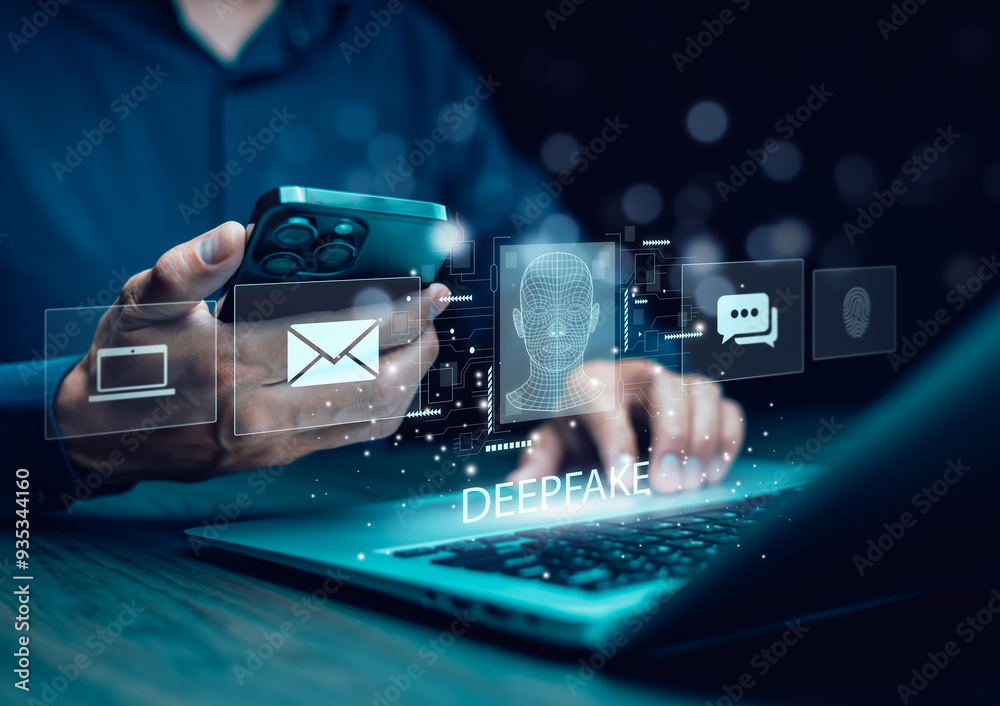 © Bussarin - Deepfake concept ,Facial tracking, detection and recognition technology, Security system.Security system. matching facial movements © Bussarin - Deepfake concept ,Facial tracking, detection and recognition technology, Security system.Security system. matching facial movements