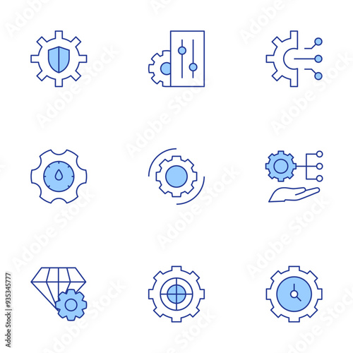 Setting icons set. Line Duotone style, editable stroke. settings, management, target, controls, optimization, clock, setting