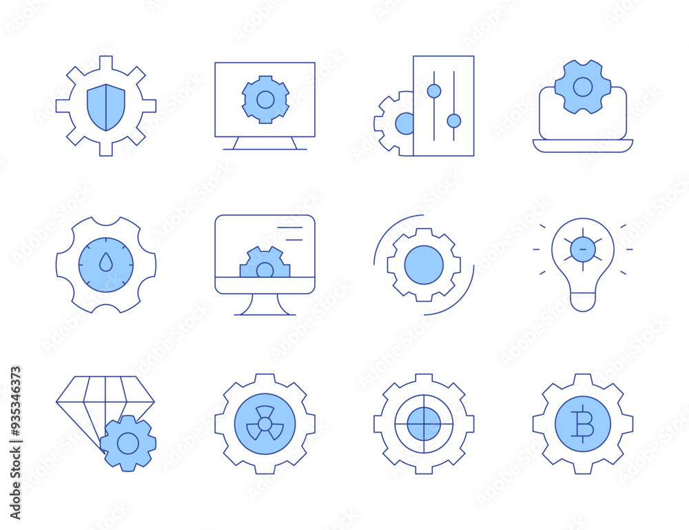 Setting icons. Line Duotone style, editable stroke. setting, settings, software, target, controls, optimization