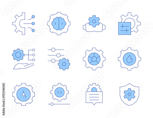 Setting icons. Line Duotone style, editable stroke. settings, management, control, brain, security, setting, clock