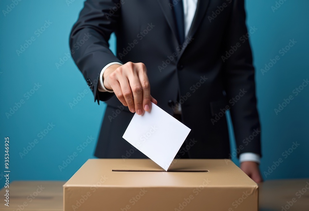 Individual casting a ballot into a cardboard box during an election process Individual casting a ballot into a cardboard box during an election process