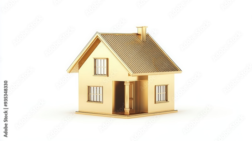 Gold House , Isolated On White Background, Ideal For Real Estate-Themed Designs And Homeownership Promotions . Generative ai Gold House , Isolated On White Background, Ideal For Real Estate-Themed Designs And Homeownership Promotions . Generative ai