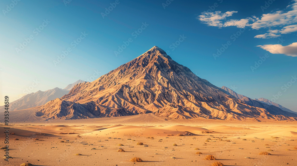 a plateau mountain surrounded by desert sands and a clear, blue sky a plateau mountain surrounded by desert sands and a clear, blue sky