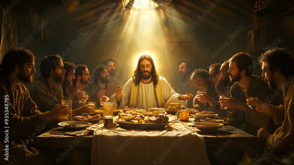 Fototapeta premium Jesus Christ and his disciples eating