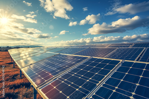 Obraz na płótnie Strom aus Erneuerbaren Energien, Solarzellen einer Photovoltaikanlage, Generative AI w salonie