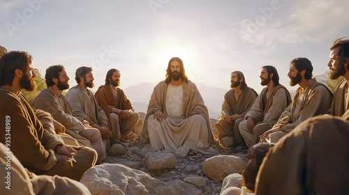 A scene of the disciples gathered around to listen to Christ's words