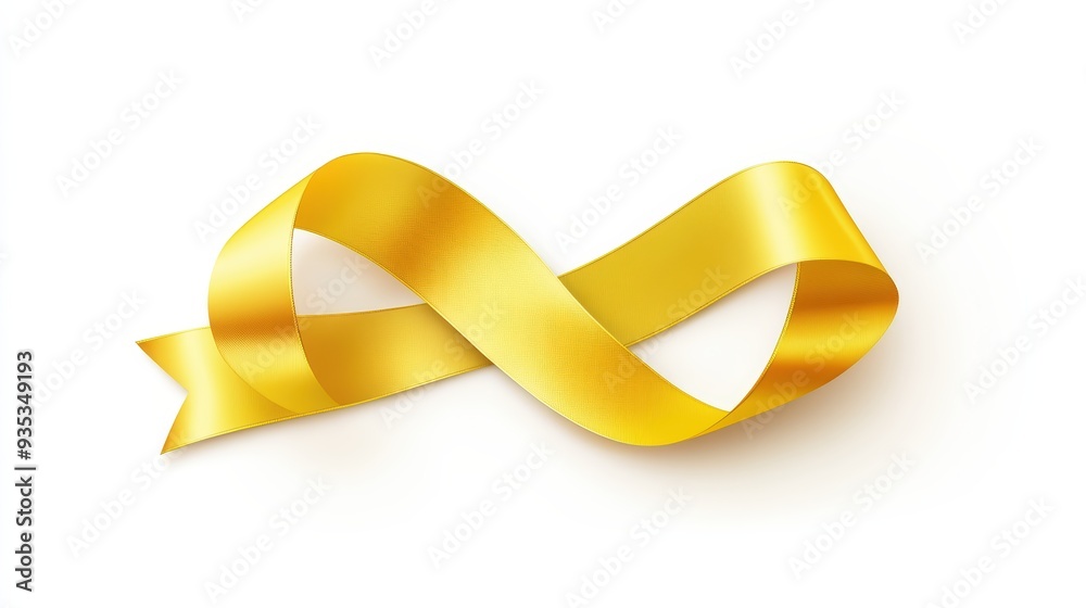 Gold Ribbon , Isolated On White Background, Ideal For Awareness-Themed Designs And Support Graphics . Generative ai