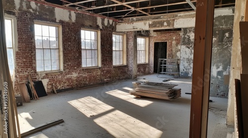 Abandoned Building with Brick Walls and Sunlight