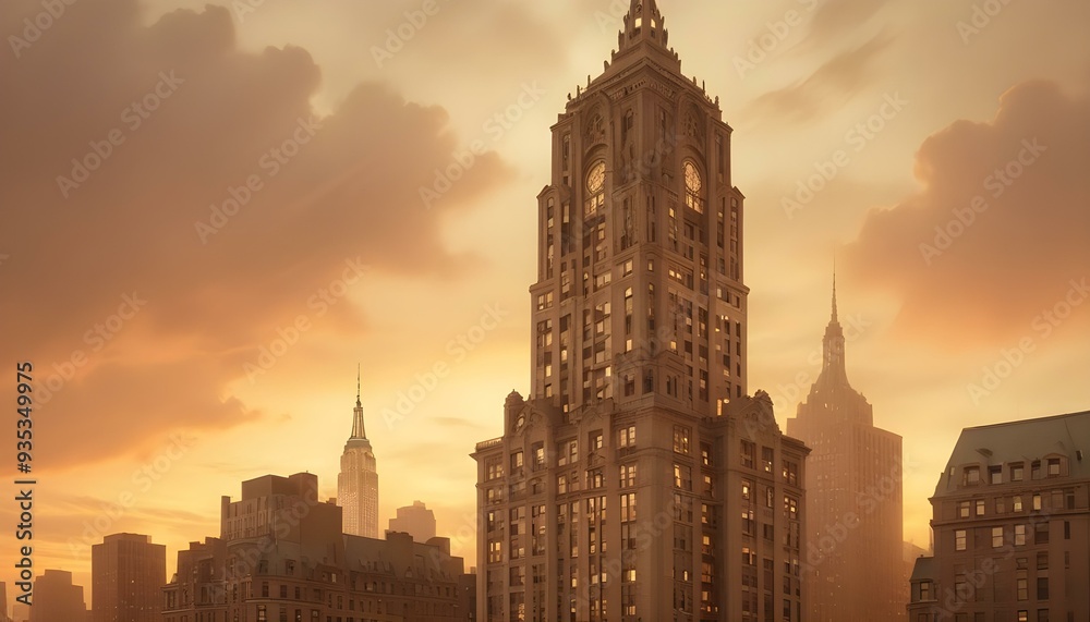 New York skycraper at sunset, USA. New York skycraper at sunset, USA.