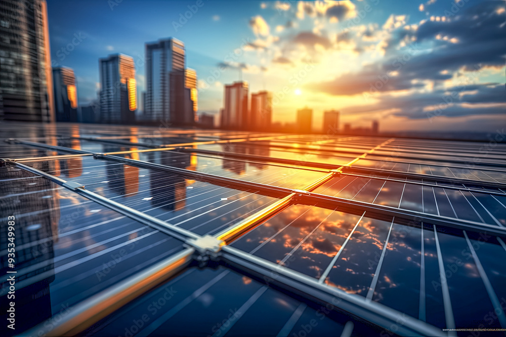 Strom aus Erneuerbaren Energien, Solarzellen einer Photovoltaikanlage, Generative AI