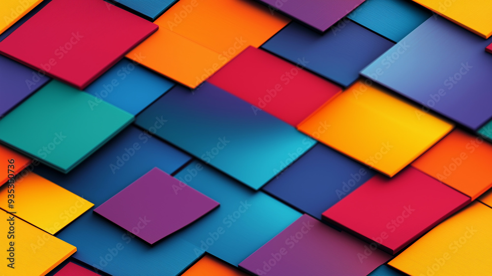 Vibrant seamless pattern with overlapping colorful tiles in a geometric arrangement, creating a dynamic and energetic visual impact.