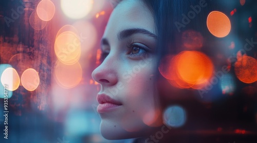 Woman's Face with Bokeh Lights