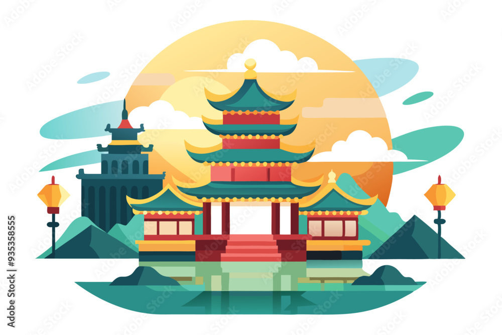 Fototapeta premium Pagoda Structure with a Sunset Background