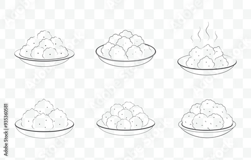 Print Pakoras Line Art Vector Set Delicious Indian Snack Outline Illustrations for Creative Projects