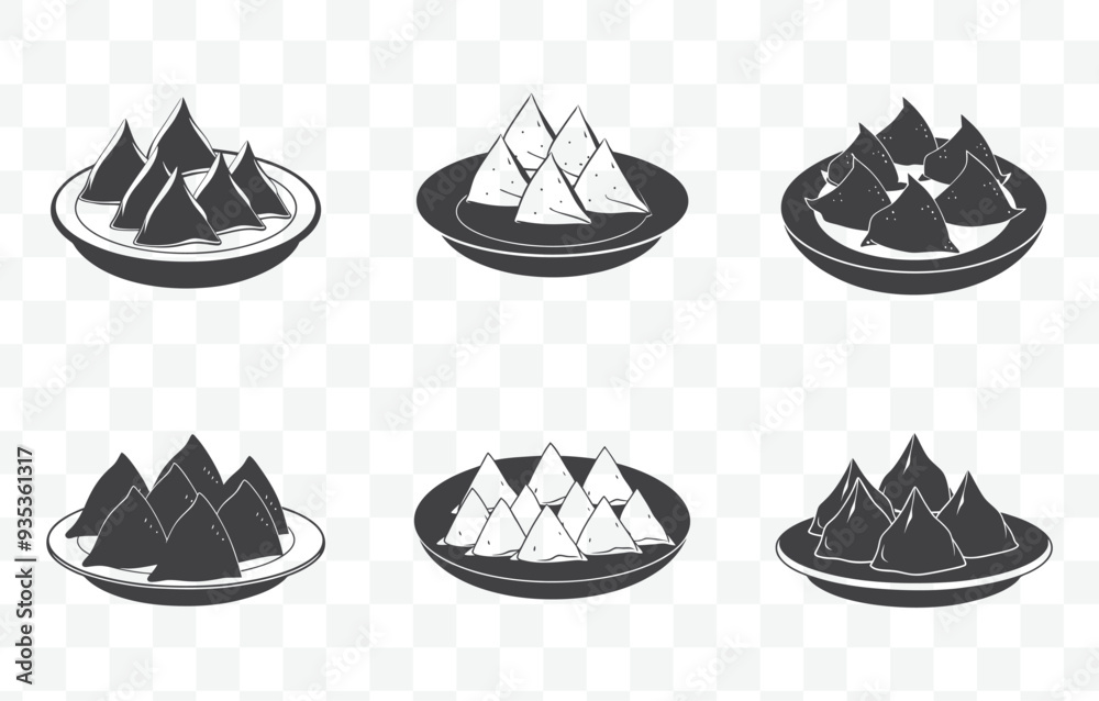 Print Elegant Samosa Line Art Vector Collection for Culinary and Food Design Projects