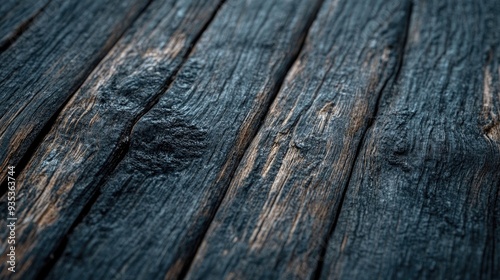 Close-up of weathered wood with deep grain patterns and a rough surface,