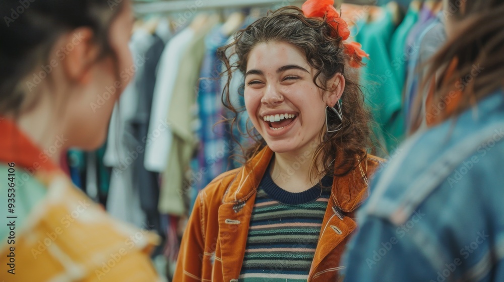 Happy Woman in a Shop with Friends. Happy Woman in a Shop with Friends.