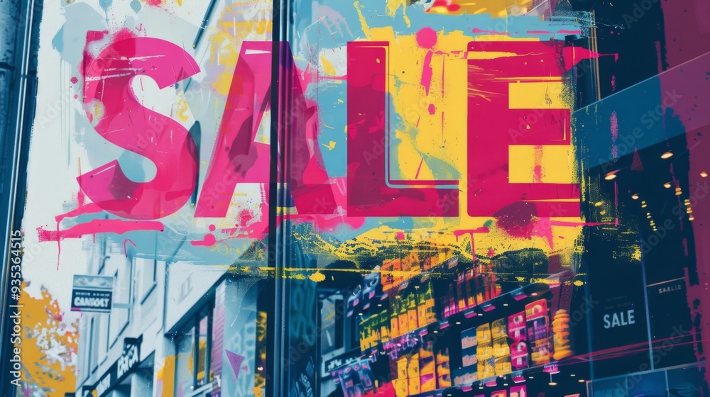 Obraz premium Sale Sign In City Window.