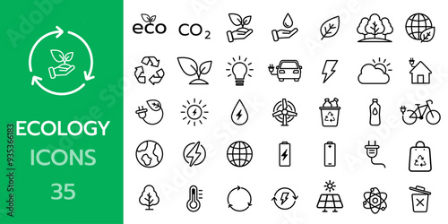 Ecology line icon set. Environment, nature, sustainability, recycle, renewable energy , eco-friendly, forest, wind power, green symbol. icons vector collection.