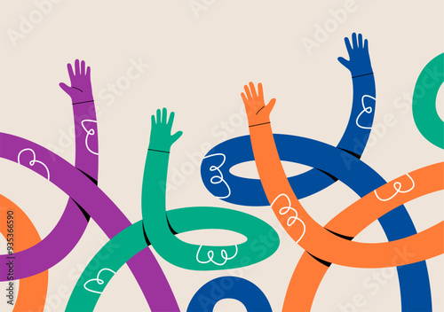 Funny long hands. Waving hand. Colorful vector illustration