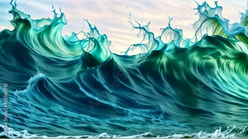 ocean sea wave background with swirling wavy pattern, flowing lines, blurry waves, liquid blue, green, turquoise fluid. motion waves water and splash, spray, drops. looped animation. seamless footage.