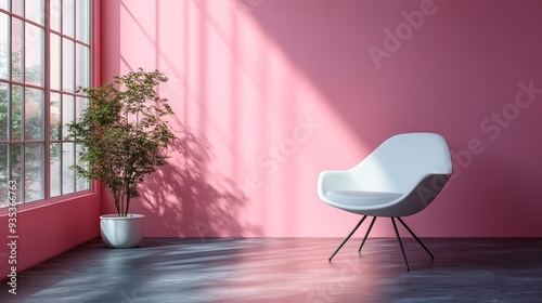 White chair mockup on a modern minimalist backgrou  131 chair, interior, furniture, room, table, chairs, design, home, wall, seat, armchair, office, floor, 3d, wood, house, style, empty, business, nob