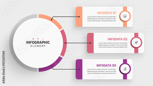 Business Central Circle Infographic Presentation with 3 Rectangle Label Icon for Presentation