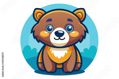 Cartoon Illustration of a Smiling Brown Bear Cub