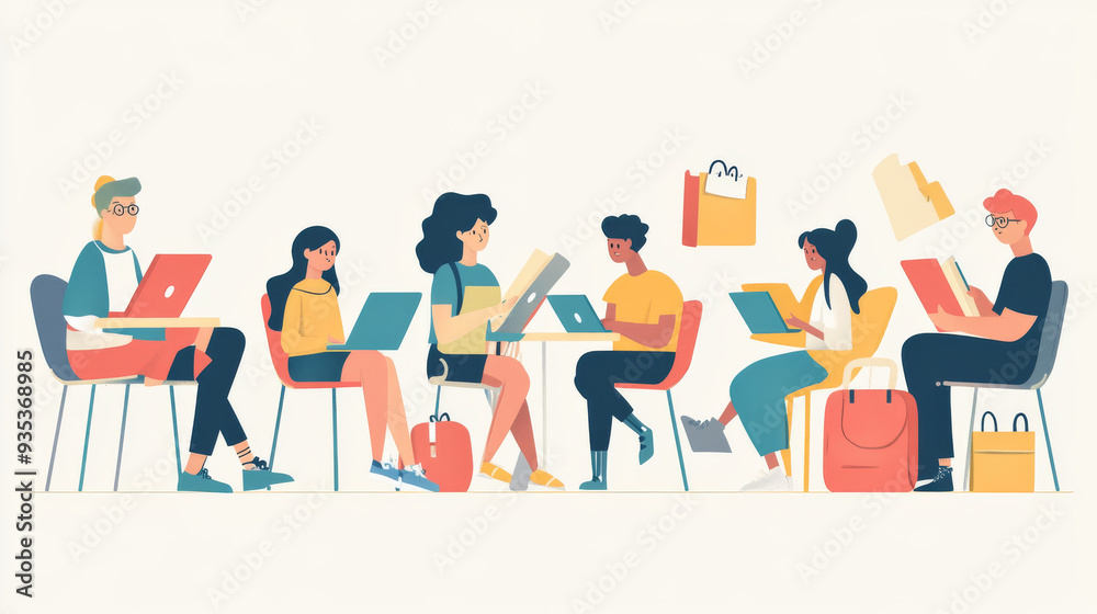 Get your hands on this cool flat vector illustration that shows people learning and getting an education. It's perfect for any school-related projects you may have! Get your hands on this cool flat vector illustration that shows people learning and getting an education. It's perfect for any school-related projects you may have!