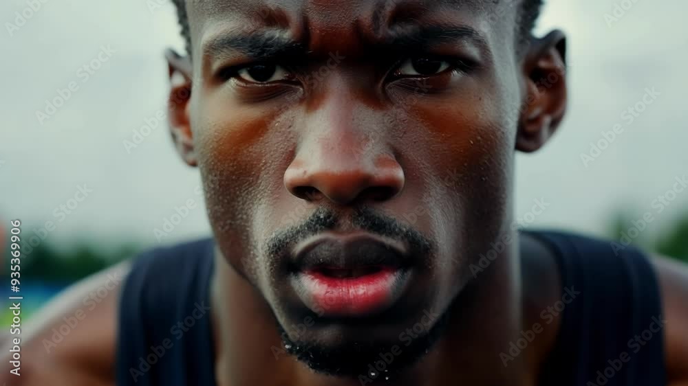 Determined young man in black prepares for a run, showing strength and motivation. His focused expression reflects a healthy, active lifestyle and commitment to fitness Determined young man in black prepares for a run, showing strength and motivation. His focused expression reflects a healthy, active lifestyle and commitment to fitness
