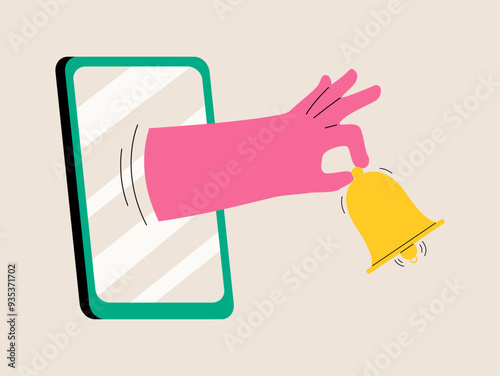 Smartphone with notifications icon in  hand. Notification concept. Colorful vector illustration