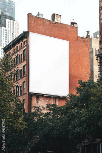 Large blank billboard on a brick wall in manhattan photo