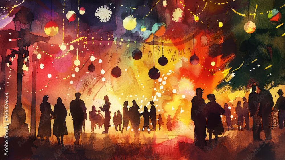 Crowds of people gather at a lively festival under colorful lanterns, enjoying the evening ambiance filled with warmth and joy Crowds of people gather at a lively festival under colorful lanterns, enjoying the evening ambiance filled with warmth and joy