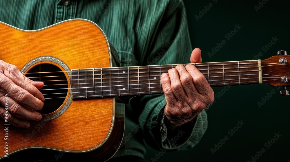 Musician Playing Guitar Under Warm Light, Emotions Flowing Through Every Note Musician Playing Guitar Under Warm Light, Emotions Flowing Through Every Note