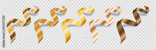 Realistic 3D gold confetti isolated on transparent background. Golden vector gradient