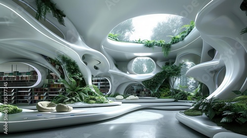Futuristic library with modern decor, architect's innovative design