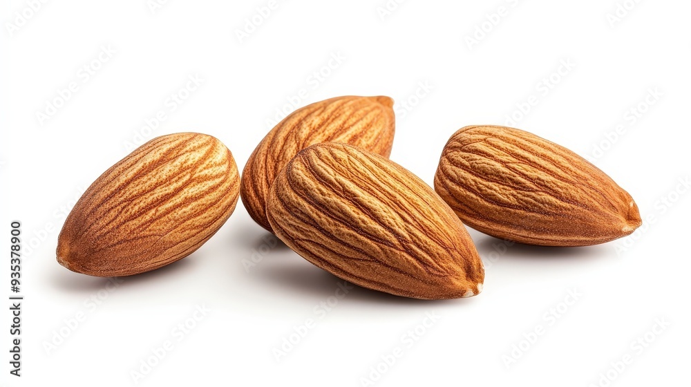 Four whole almonds, isolated on a white background. Four whole almonds, isolated on a white background.