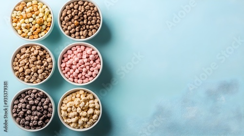 Assortment of Breakfast Cereals in Bowls for Healthy Meal Options