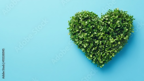 World earth day concept with green plant heart on blue background 