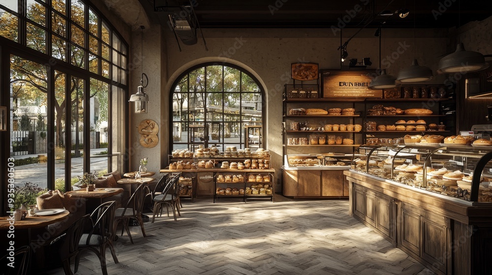 Naklejka premium Bakery Interior with Sunlight.