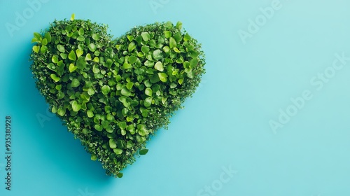 World earth day concept with green plant heart on blue background 