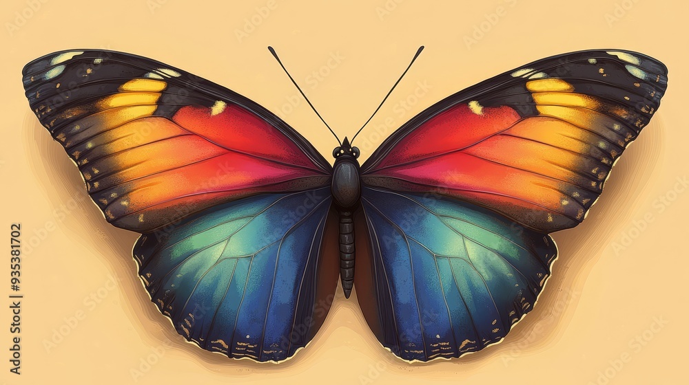 Obraz premium A butterfly colorful cartoon style high resolution 10 butterfly, insect, isolated, white, wing, nature, black, fly, yellow, wings, animal, orange, beauty, macro, moth, swallowtail, bug, beautiful, co