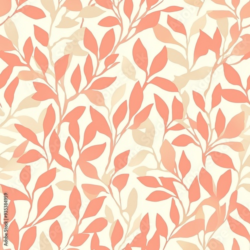 A pink and white floral patterned wallpaper with leaves