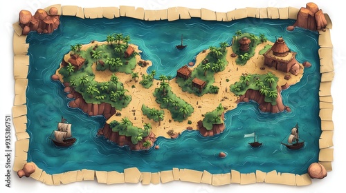 A treasure map colorful cartoon style high resolut  714 sea, map, water, ocean, landscape, nature, beach, europe, coast, island, paper, travel, rock, italy, shore, aerial, vacation, green  photo